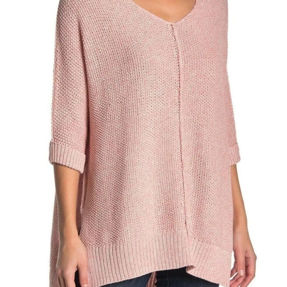 ADY P Marled Dolman Sleeve V-Neck Pullover Sweater, Size L Rose Bud boho cottage